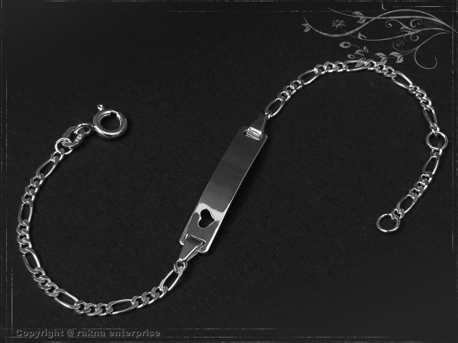 Figaro chain ID engraving bracelets 925 sterling silver heart