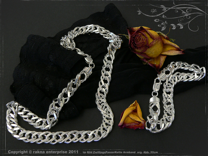Twin curb chain bracelets 925 sterling silver width 11mm  massiv
