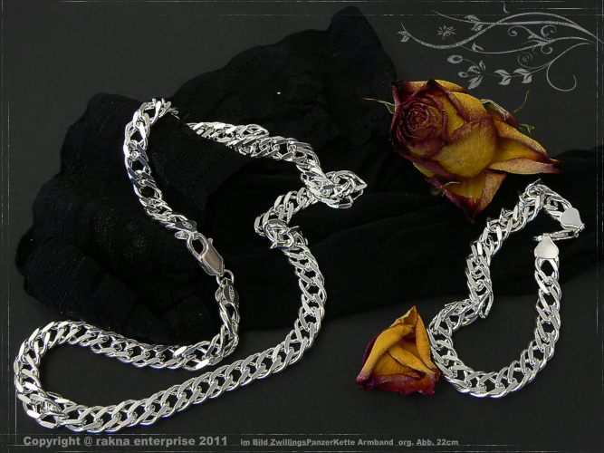 Twin curb chain bracelets 925 sterling silver width 8mm  massiv