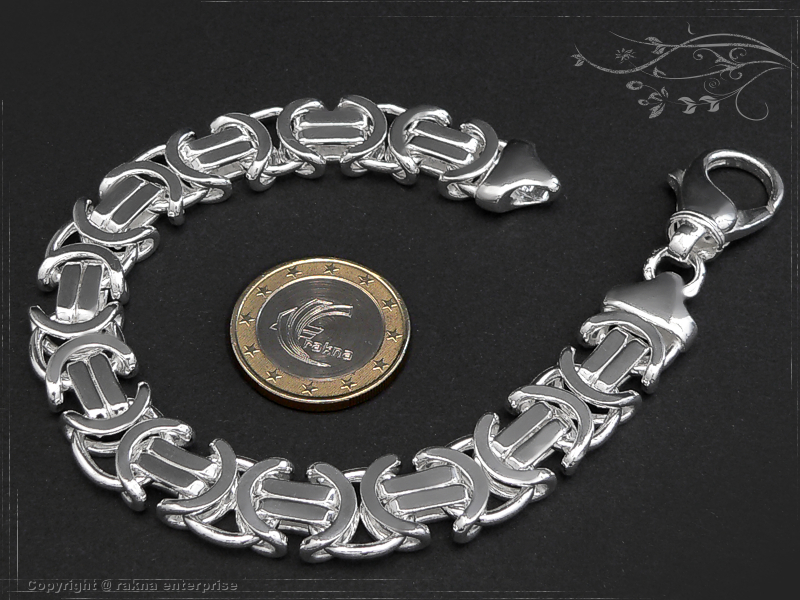 Flat Byzantine chain bracelet 925 silver width 11mm  massiv