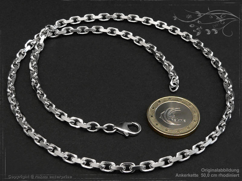 Anchor Chains 925 sterling silver 4,0mm massiv rhodiniert