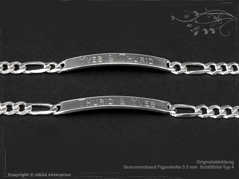ID-Armband Gravurarmband 925 Sterling Silber Figarokette  massiv
