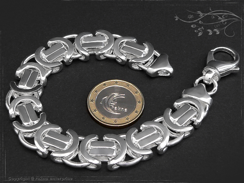 Flat Byzantine chain bracelet 925 silver width 14mm  massiv