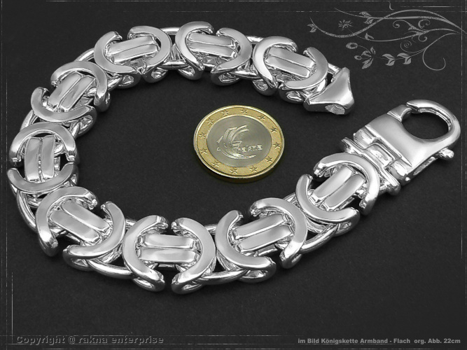 Flat Byzantine chain bracelet 925 silver width 17mm  massiv
