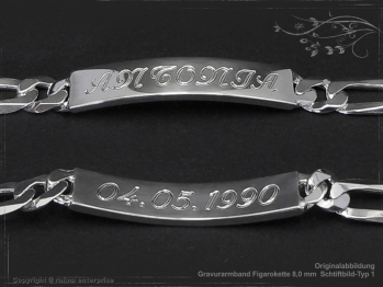 ID Figaroarmband Gravur-Platte B8.0L19 massiv 925 Sterling Silber