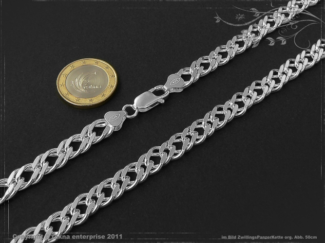 Twin-Curb Chain B8.0L45 solid 925 Sterling Silver