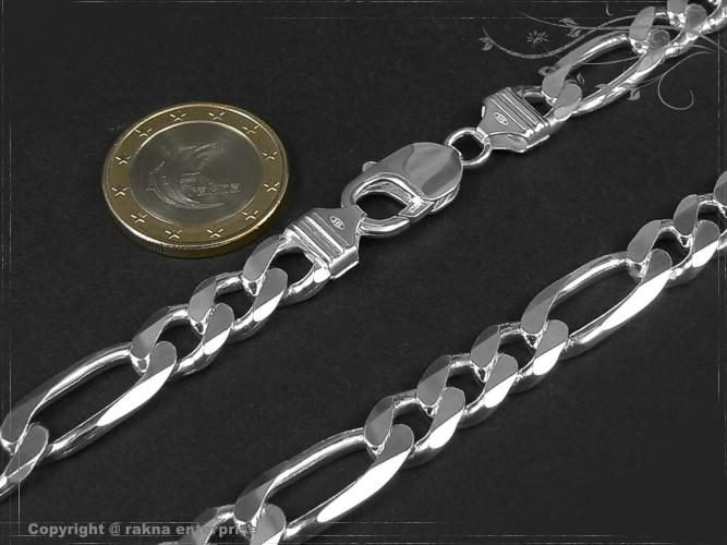 Figaro-Curb Chain B9.0L45 solid 925 Sterling Silver