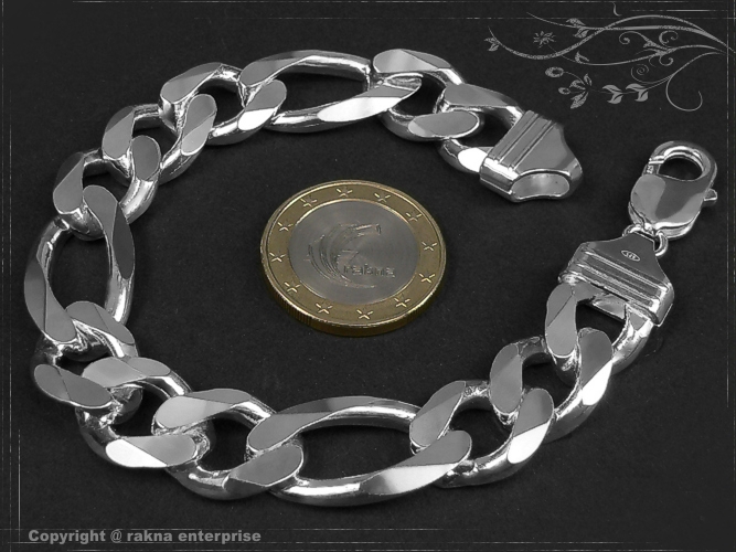 Figaro-Curb Chain Bracelet B13.0L20 solid 925 Sterling Silver