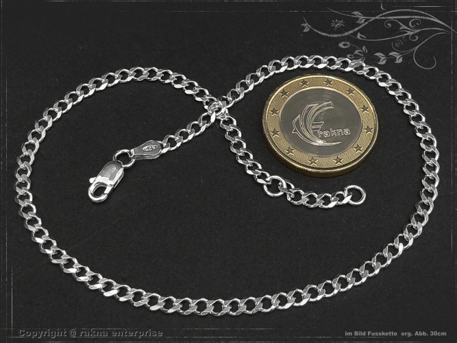 Anklet Curb Chain B3.0L25 solid 925 Sterling Silver