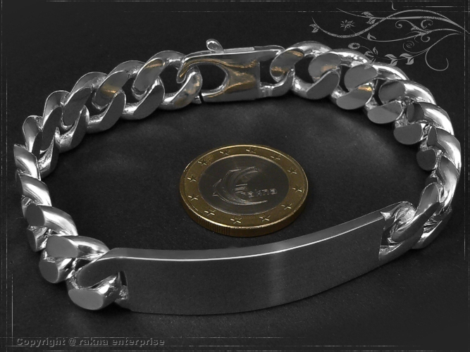 Curb Chain ID-Bracelet  B12.5L19 solid 925 Sterling Silver