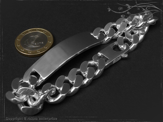 Curb Chain ID-Bracelet  B12.5L20 solid 925 Sterling Silver