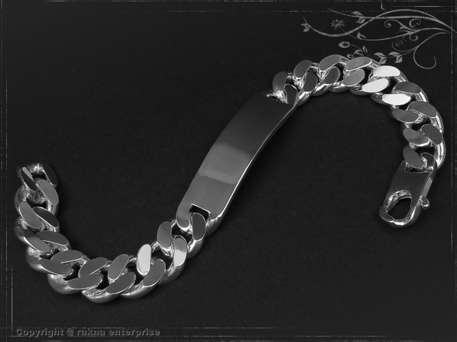 Curb Chain ID-Bracelet  B12.5L18 solid 925 Sterling Silver