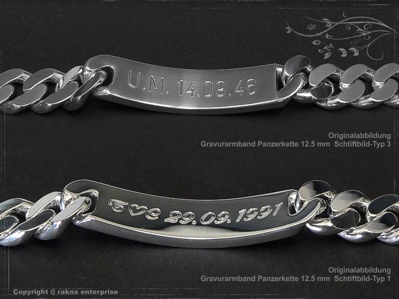 Curb Chain ID-Bracelet  B12.5L22 solid 925 Sterling Silver