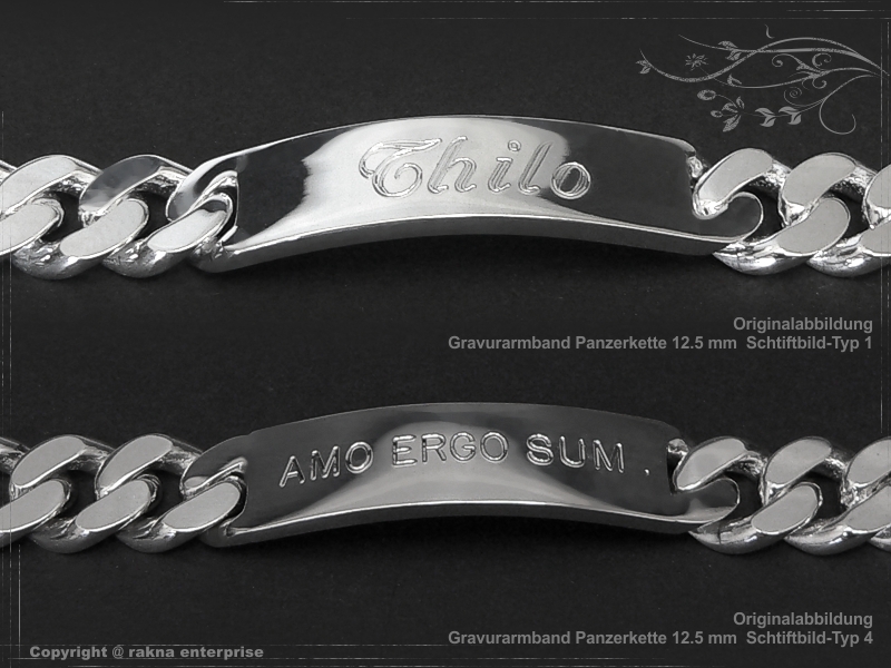 Curb Chain ID-Bracelet  B12.5L24 solid 925 Sterling Silver