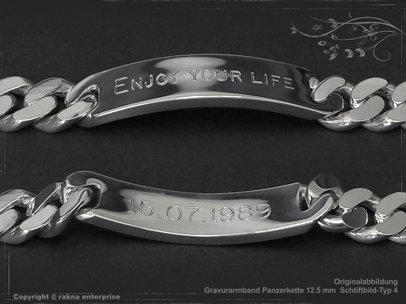 Curb Chain ID-Bracelet  B12.5L25 solid 925 Sterling Silver
