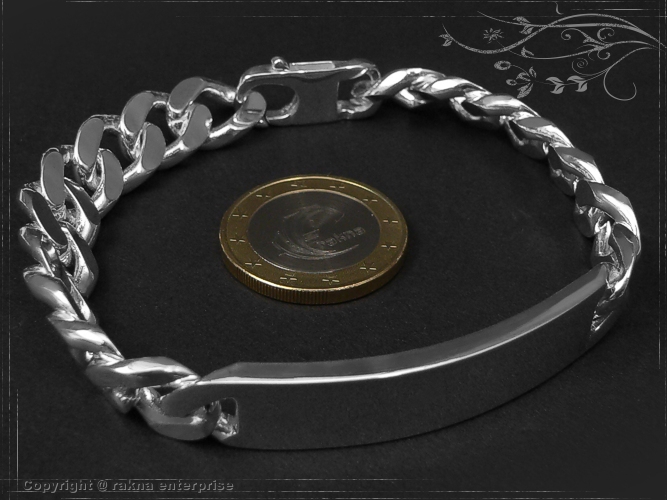Curb Chain ID-Bracelet  B10.5L19 solid 925 Sterling Silver