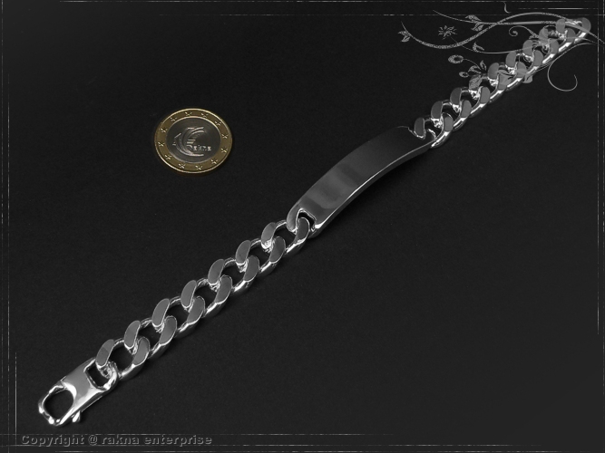 Curb Chain ID-Bracelet  B10.5L20 solid 925 Sterling Silver
