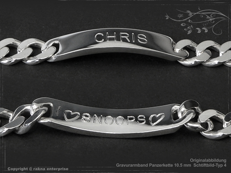 Curb Chain ID-Bracelet  B10.5L22 solid 925 Sterling Silver