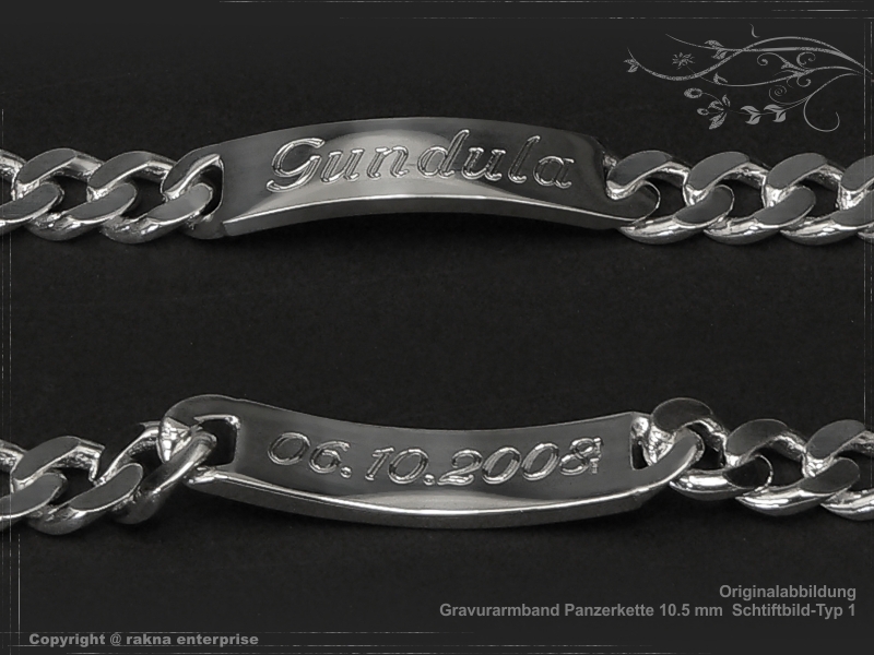Curb Chain ID-Bracelet  B10.5L23 solid 925 Sterling Silver