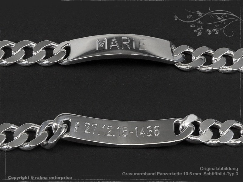 Curb Chain ID-Bracelet  B10.5L25 solid 925 Sterling Silver