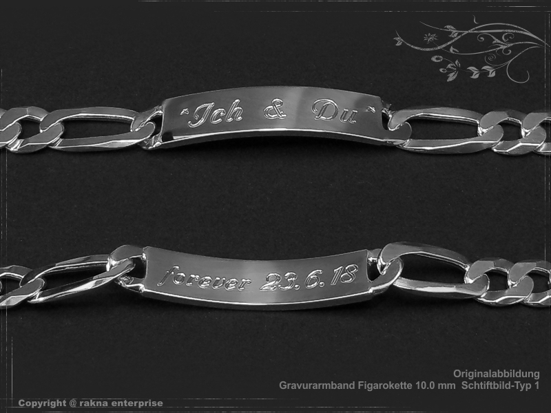 Figaro Chain ID-Bracelet  B10.0L21 solid 925 Sterling Silver