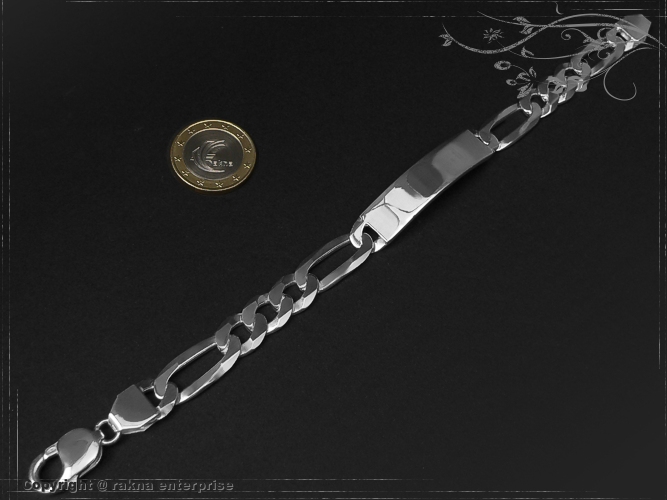 Figaro Chain ID-Bracelet  B10.0L22 solid 925 Sterling Silver