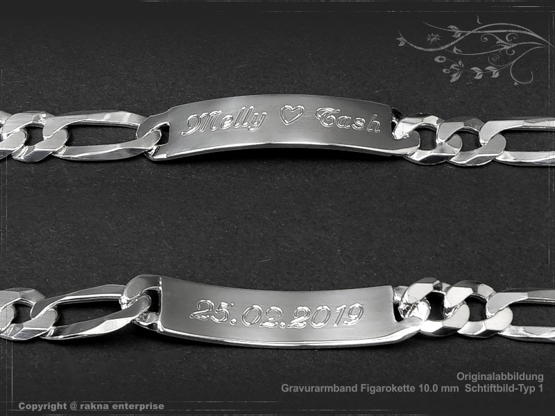 ID Figaroarmband Gravur-Platte B10.0L24 massiv 925 Sterling Silber