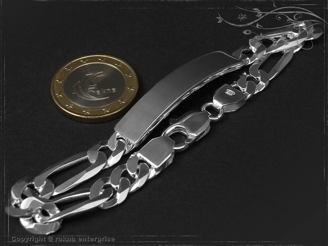 Figaro Chain ID-Bracelet  B8.0L20 solid 925 Sterling Silver