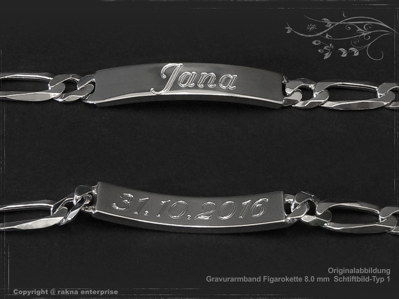 Figaro Chain ID-Bracelet  B8.0L22 solid 925 Sterling Silver