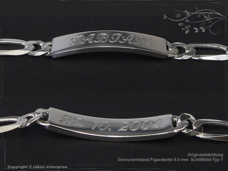 Figaro Chain ID-Bracelet  B8.0L24 solid 925 Sterling Silver