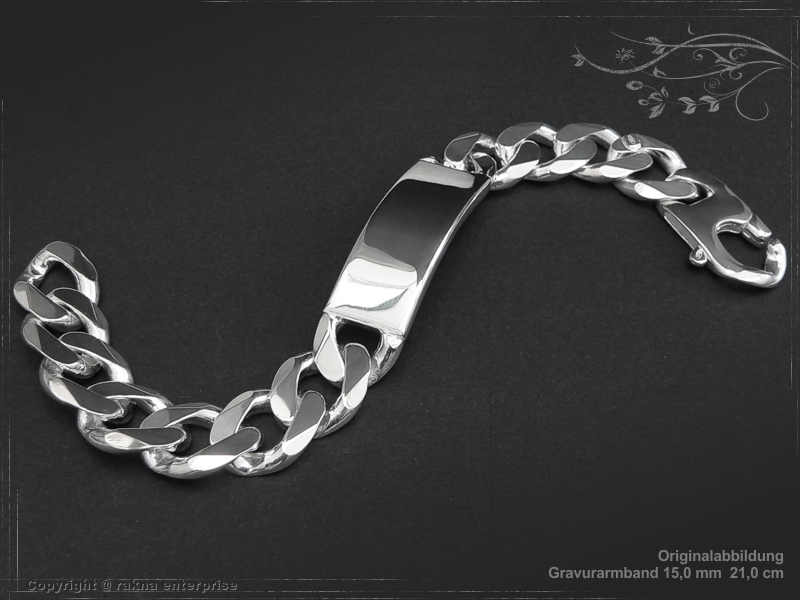 Curb Chain ID-Bracelet  B15.0L19 solid 925 Sterling Silver