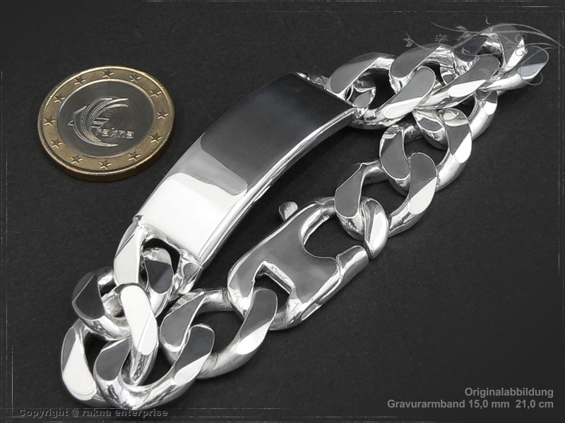 Curb Chain ID-Bracelet  B15.0L21 solid 925 Sterling Silver
