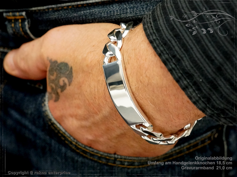 Curb Chain ID-Bracelet  B15.0L23 solid 925 Sterling Silver