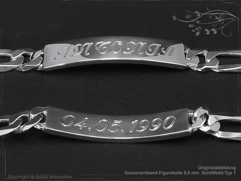 Figaro Chain ID-Bracelet  B8.0L19 solid 925 Sterling Silver