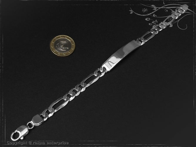 Figaro Chain ID-Bracelet  B8.0L21 solid 925 Sterling Silver