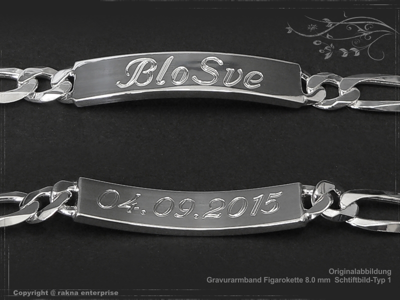 Figaro Chain ID-Bracelet  B8.0L23 solid 925 Sterling Silver