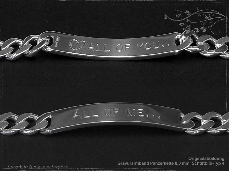 Curb Chain ID-Bracelet  B8.0L21 solid 925 Sterling Silver