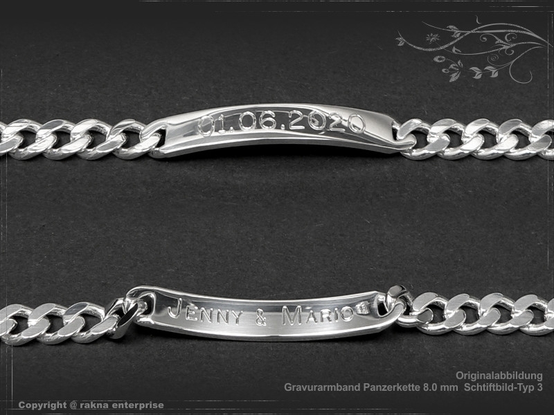 Curb Chain ID-Bracelet  B8.0L23 solid 925 Sterling Silver