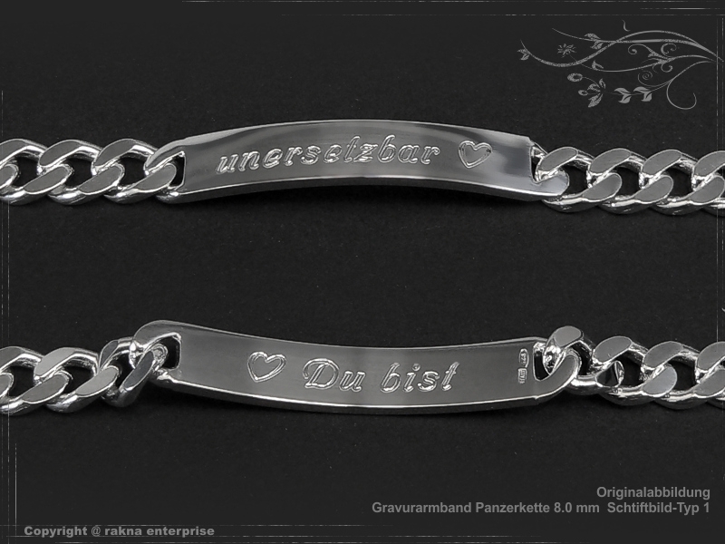 Curb Chain ID-Bracelet  B8.0L24 solid 925 Sterling Silver