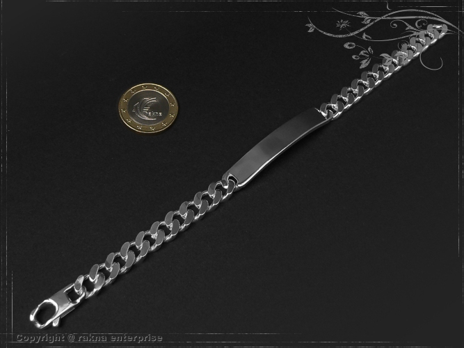 Curb Chain ID-Bracelet  B8.0L19 solid 925 Sterling Silver