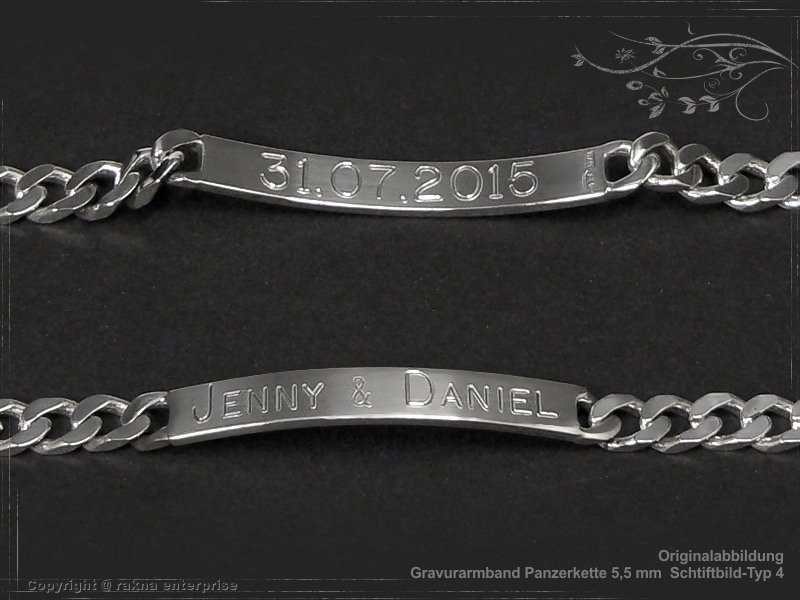 Curb Chain ID-Bracelet  B5.5L21 solid 925 Sterling Silver