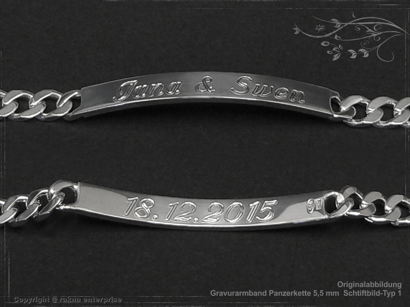 Curb Chain ID-Bracelet  B5.5L22 solid 925 Sterling Silver