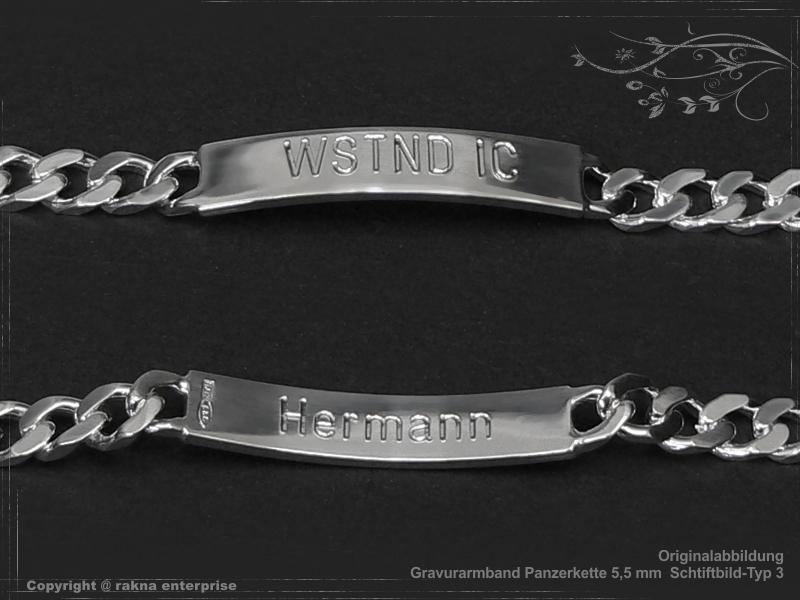 Curb Chain ID-Bracelet  B5.5L23 solid 925 Sterling Silver