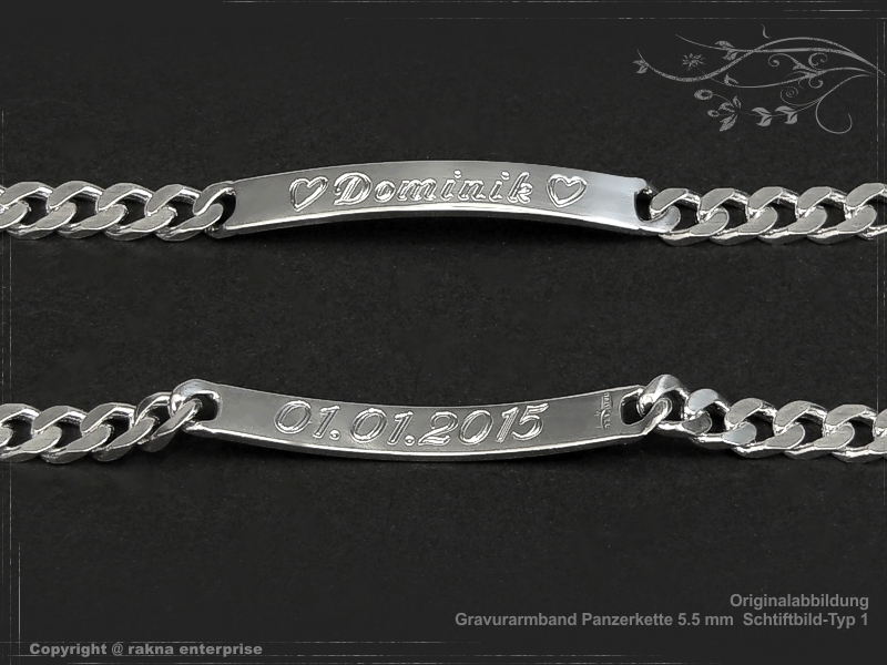 Curb Chain ID-Bracelet  B5.5L24 solid 925 Sterling Silver