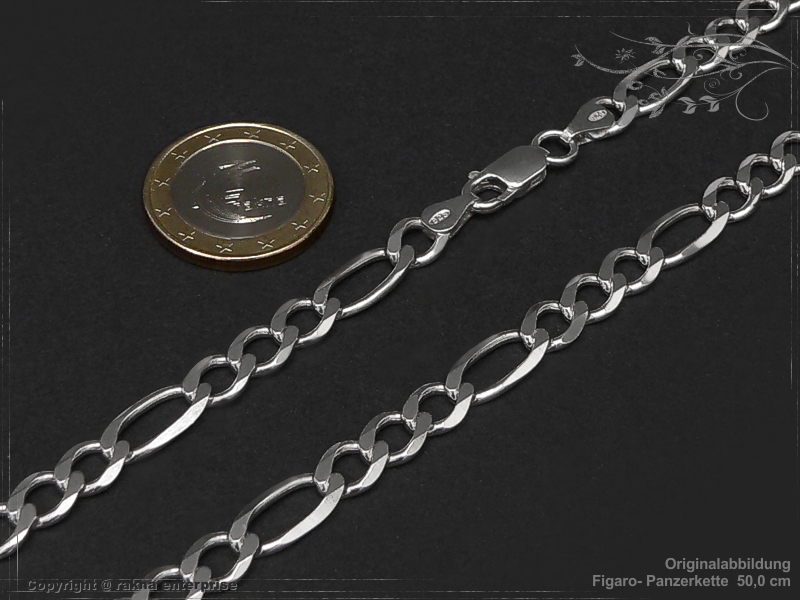 Figaro-Curb Chain B6.5L45 solid 925 Sterling Silver