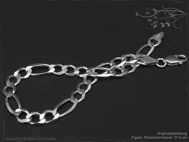 Figaro-Curb Chain Bracelet B6.5L19 solid 925 Sterling Silver