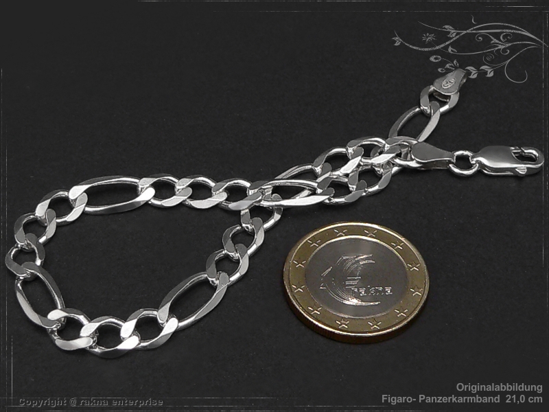Figaro-Curb Chain Bracelet B6.5L18 solid 925 Sterling Silver