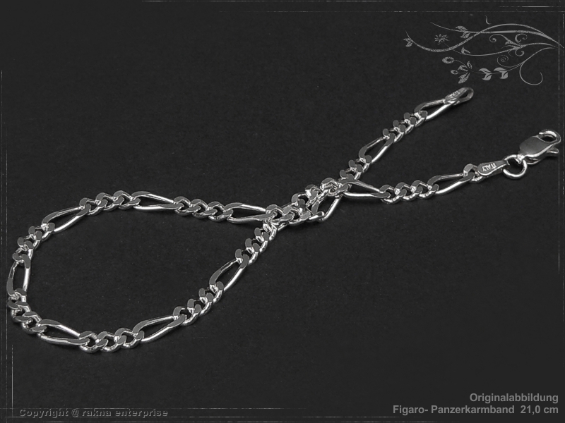 Figaro-Curb Chain Bracelet B3.4L19 solid 925 Sterling Silver