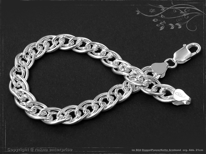 Double Curb Chain bracelet B8.5L20 solid 925 Sterling Silver