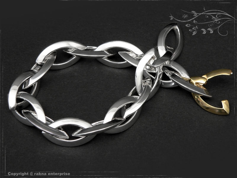 Anchor Chain Bracelet :: Navette B10.2mm-L18cm solid 925 Sterling Silver